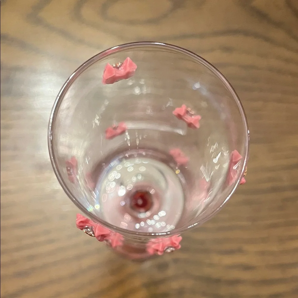 Pink Champagne Bow Flutes with Heart Gems, set of‎ 2